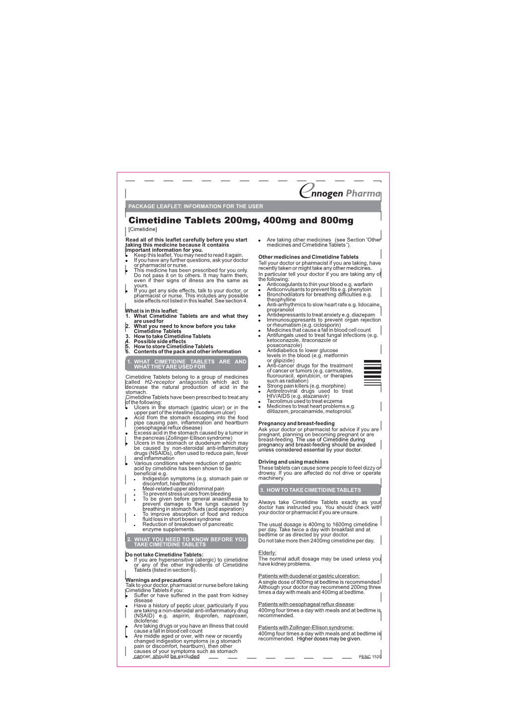 Cimetidine Tablets 200Mg, 400Mg and 800Mg