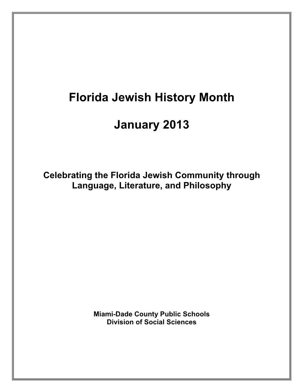 Florida Jewish History Month January 2013