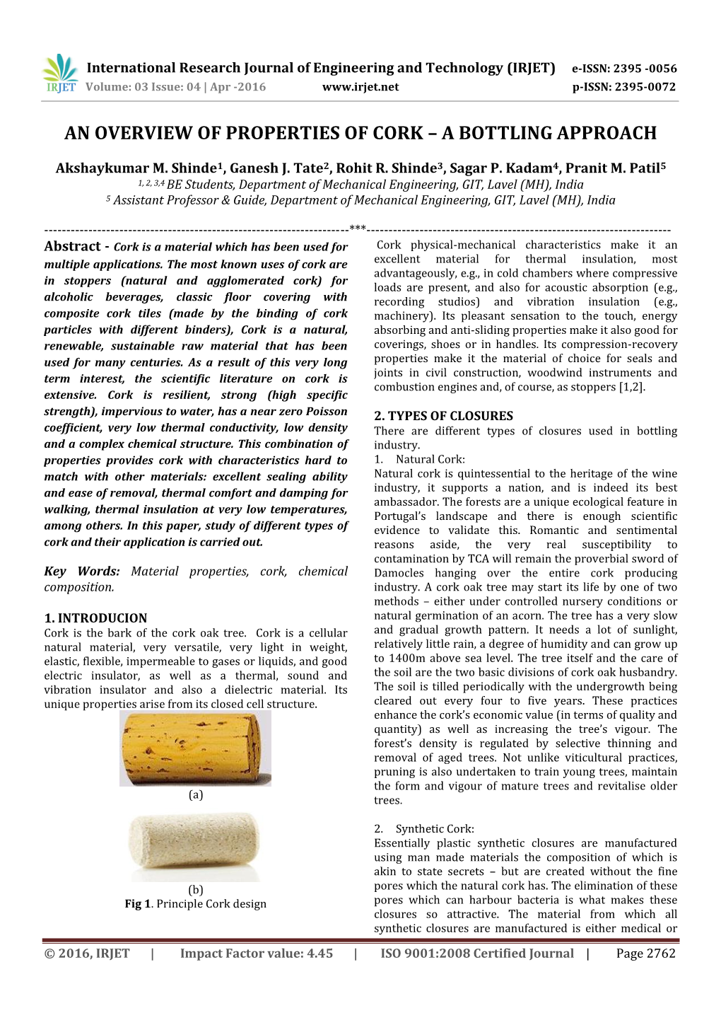 An Overview of Properties of Cork – a Bottling Approach