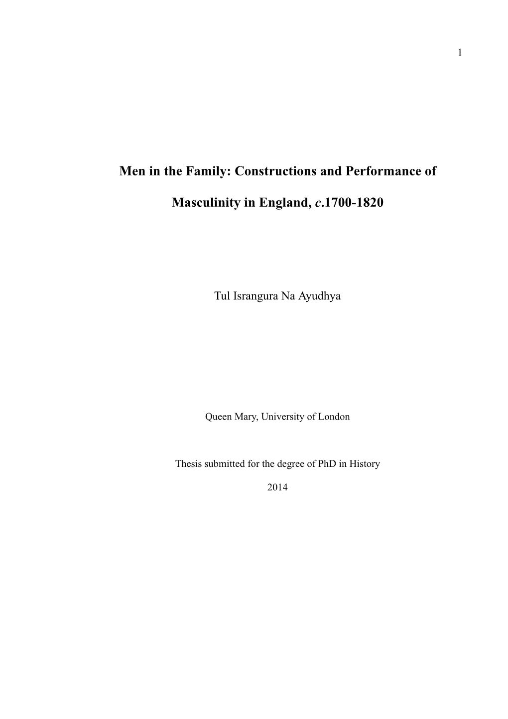 Men in the Family: Constructions and Performance Of