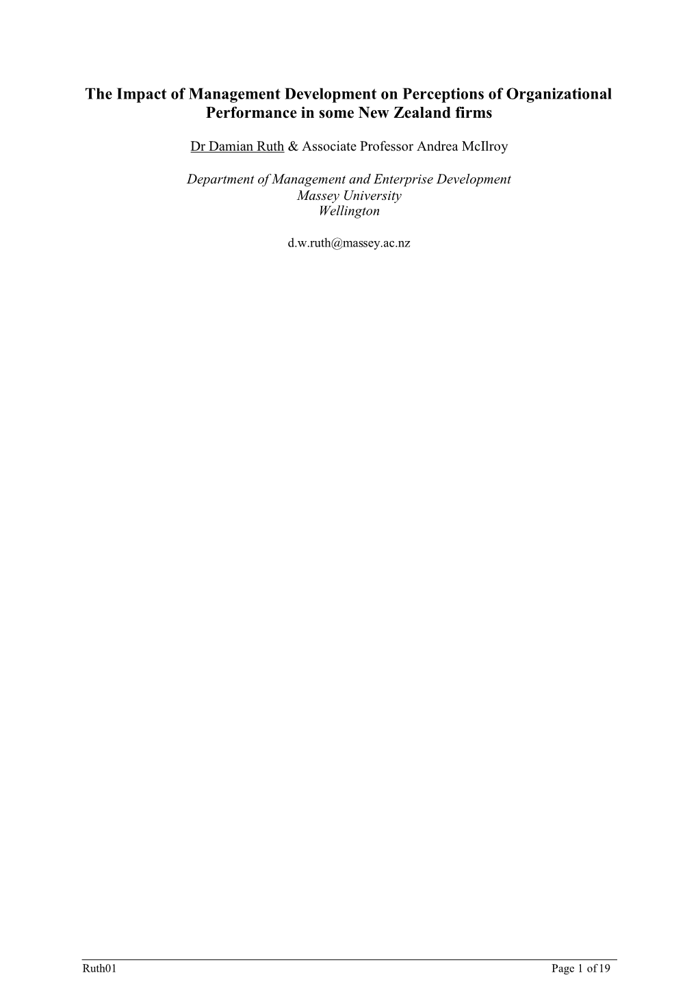 The Impact of Management Development on Perceptions of Organizational Performance in Some New Zealand Firms