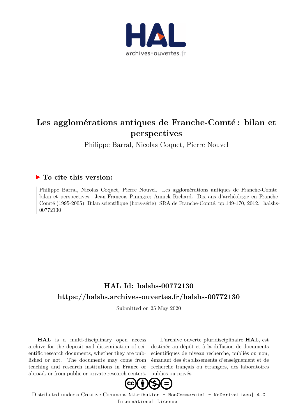 Les Agglomérations Antiques De Franche-Comté : Bilan Et Perspectives Philippe Barral, Nicolas Coquet, Pierre Nouvel