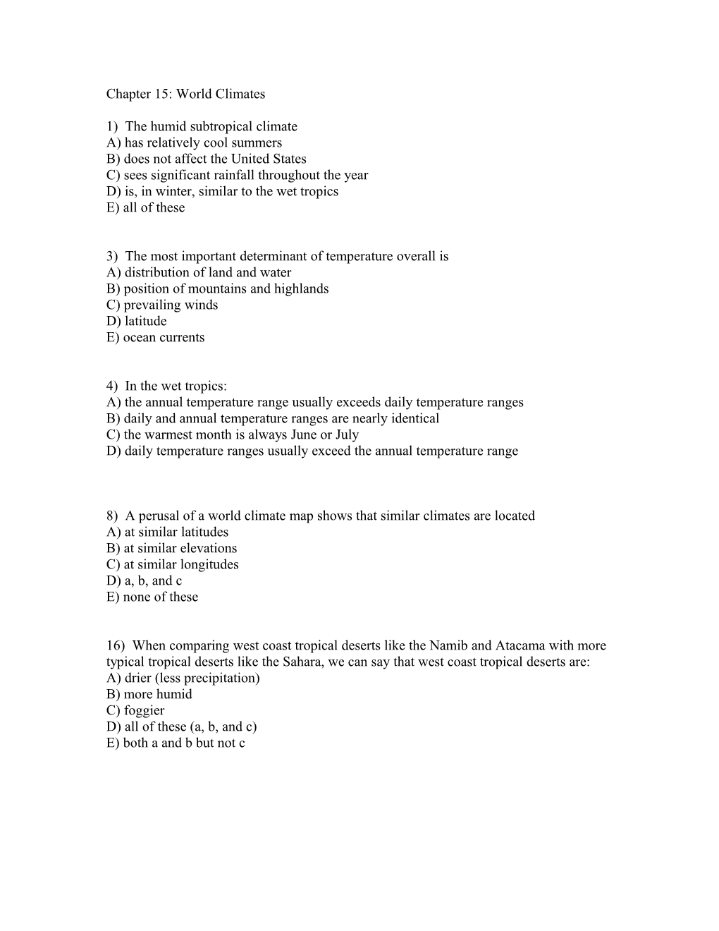 Chapter 15: World Climates