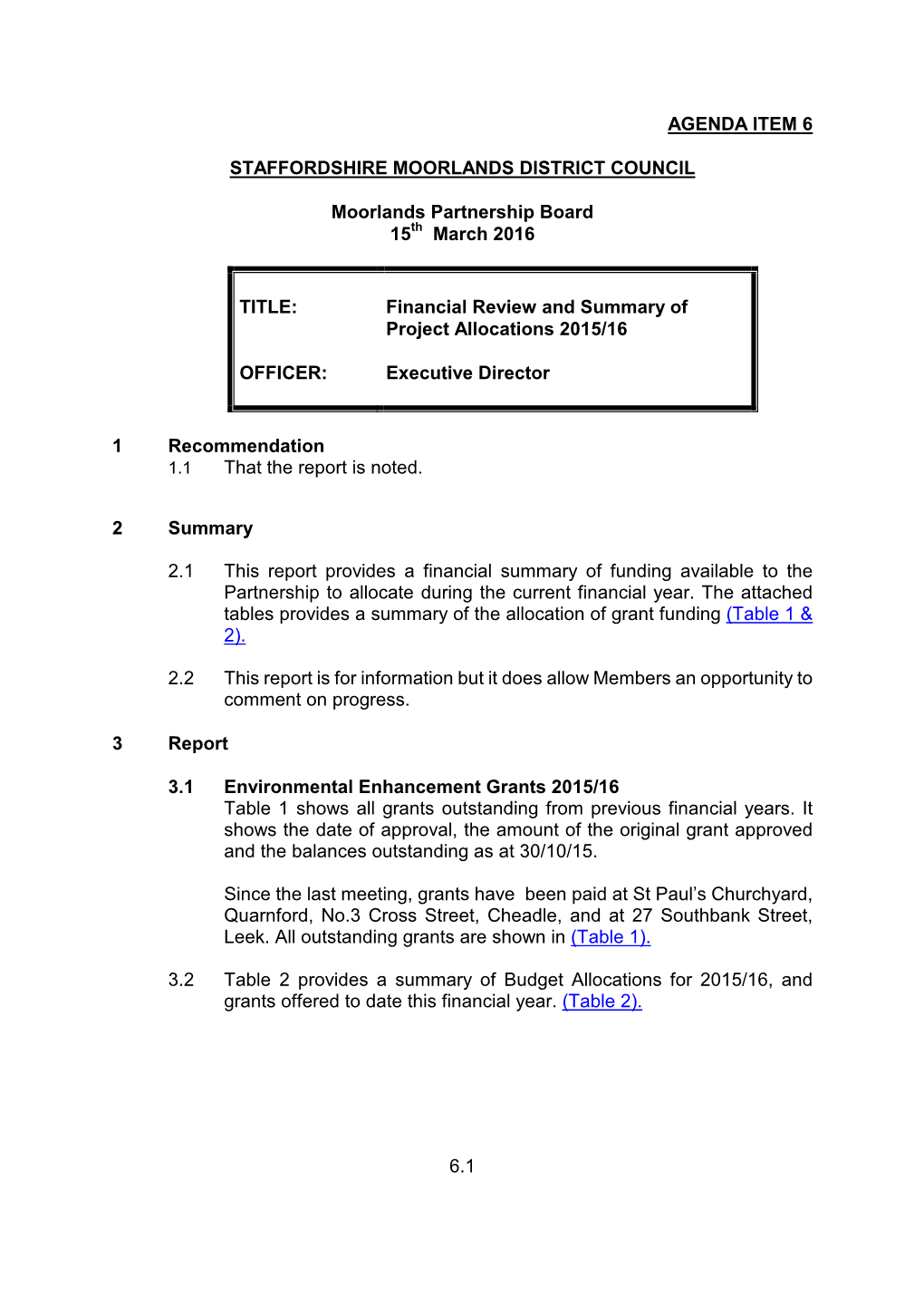 6.1 Agenda Item 6 Staffordshire Moorlands