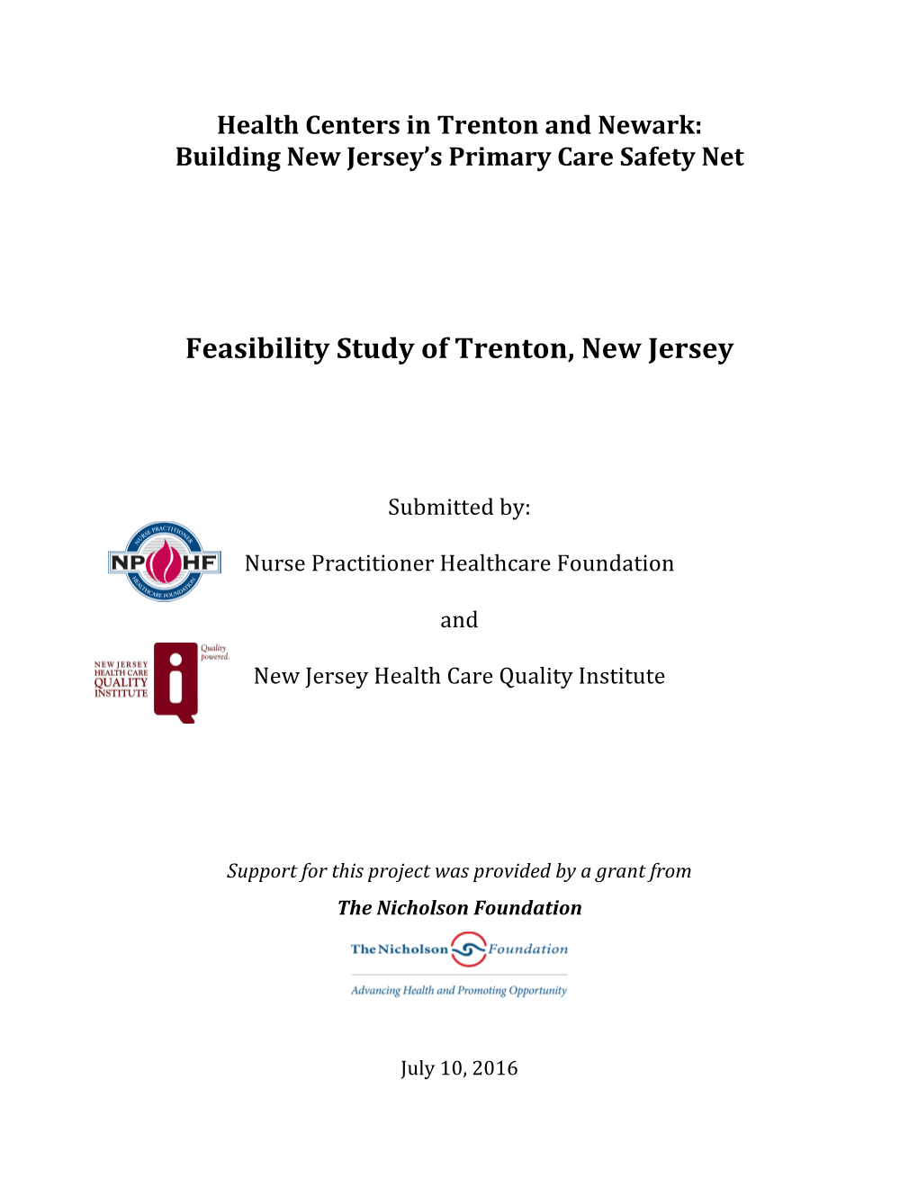 Feasibility Study of Trenton, New Jersey
