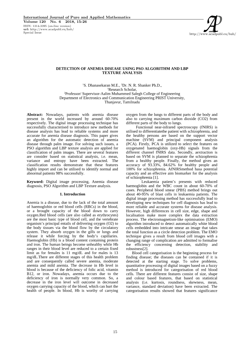 Detection of Anemia Disease Using Pso Algorithm and Lbp Texture Analysis