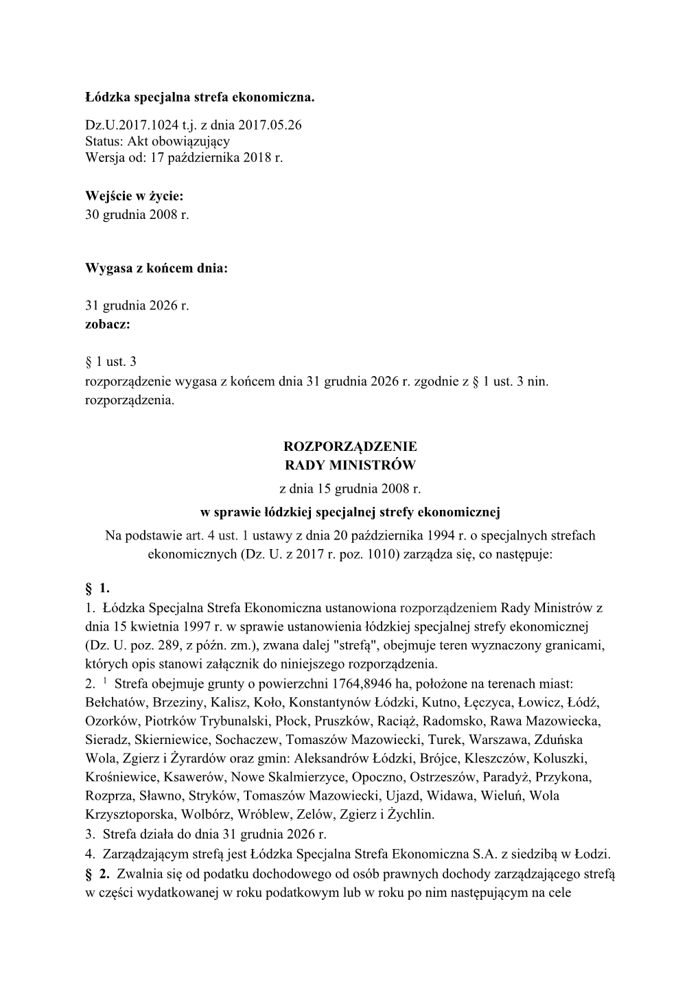 Akt Obowiązujący Wersja Od: 17 Października 2018 R