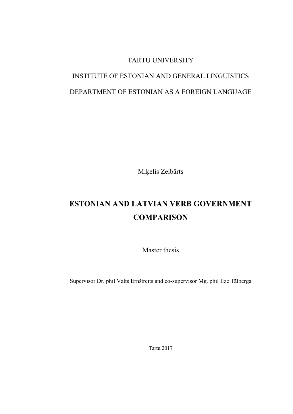 Estonian and Latvian Verb Government Comparison