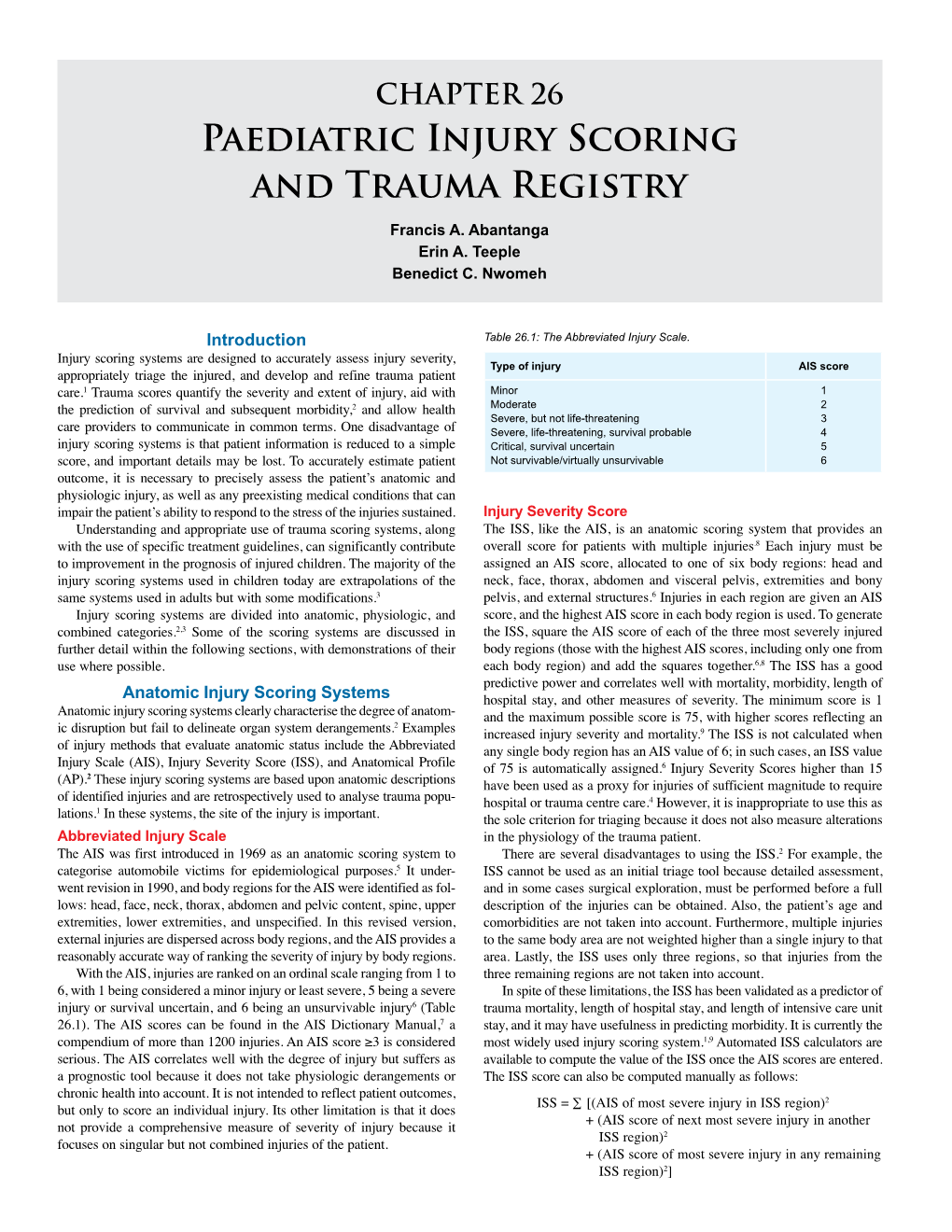 Paediatric Injury Scoring and Trauma Registry