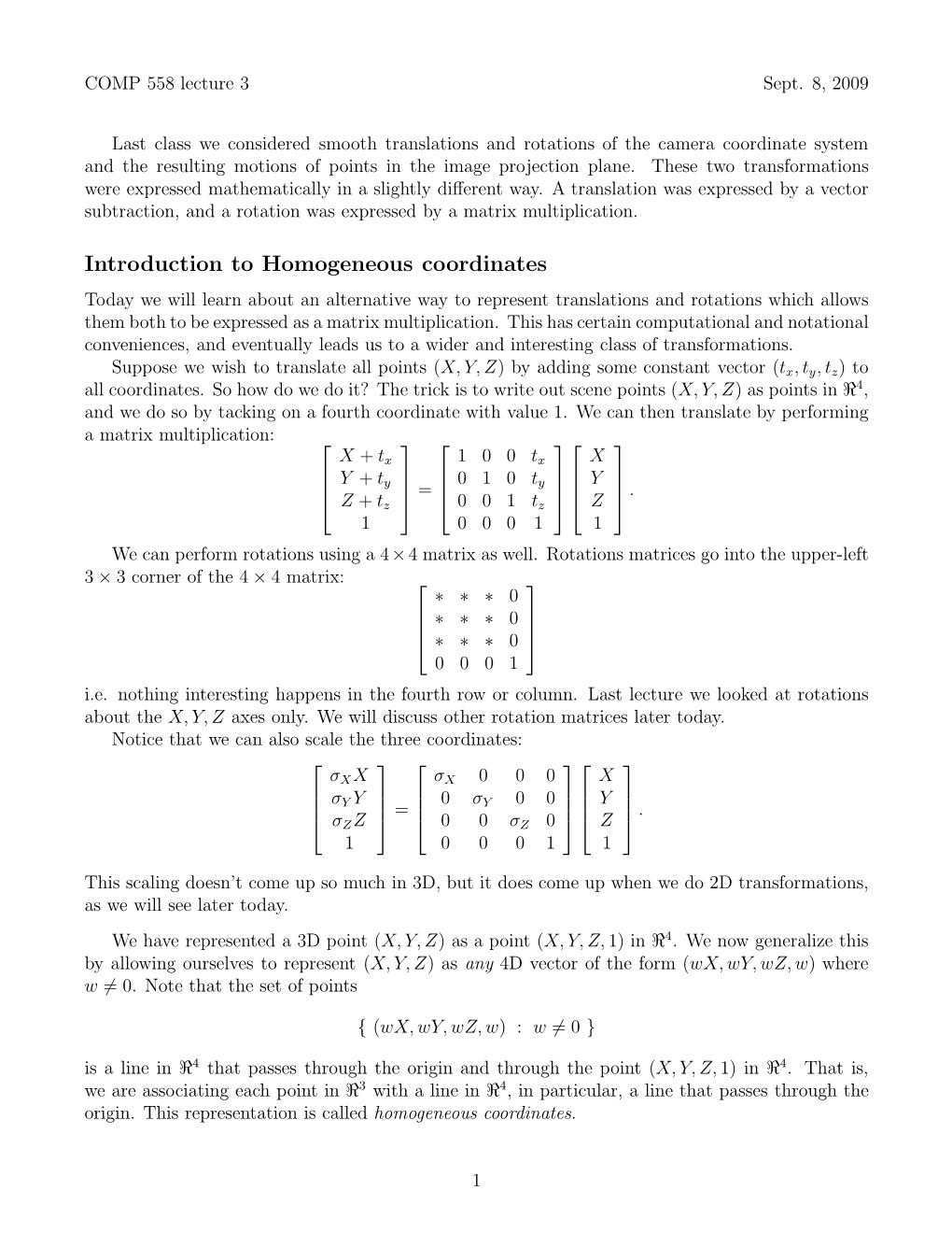 Introduction to Homogeneous Coordinates