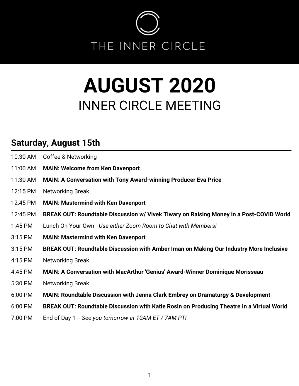 2020 Virtual Inner Circle Packet