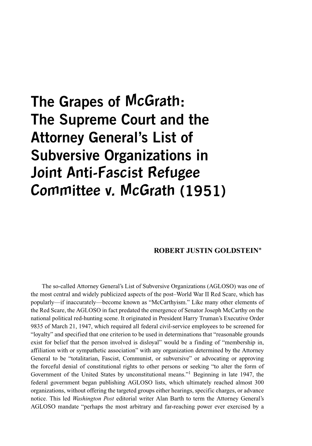 The Grapes of Mcgrath: the Supreme Court and the Attorney General's