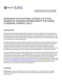 Interview with National Council of State Boards of Nursing (Ncsbn) About the Nurse Licensure Compact (Nlc)
