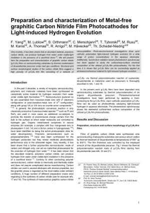 Preparation and Characterization of Metal-Free Graphitic Carbon Nitride Film Photocathodes for Light-Induced Hydrogen Evolution