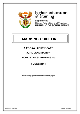 National Certificate June Examination Tourist Destinations N6 8 June 2016