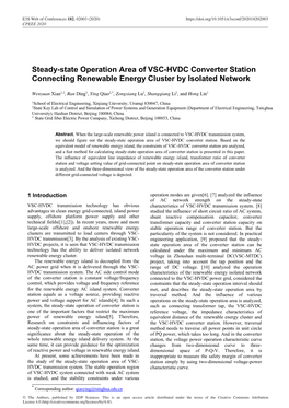 Steady-State Operation Area of VSC-HVDC Converter Station Connecting Renewable Energy Cluster by Isolated Network