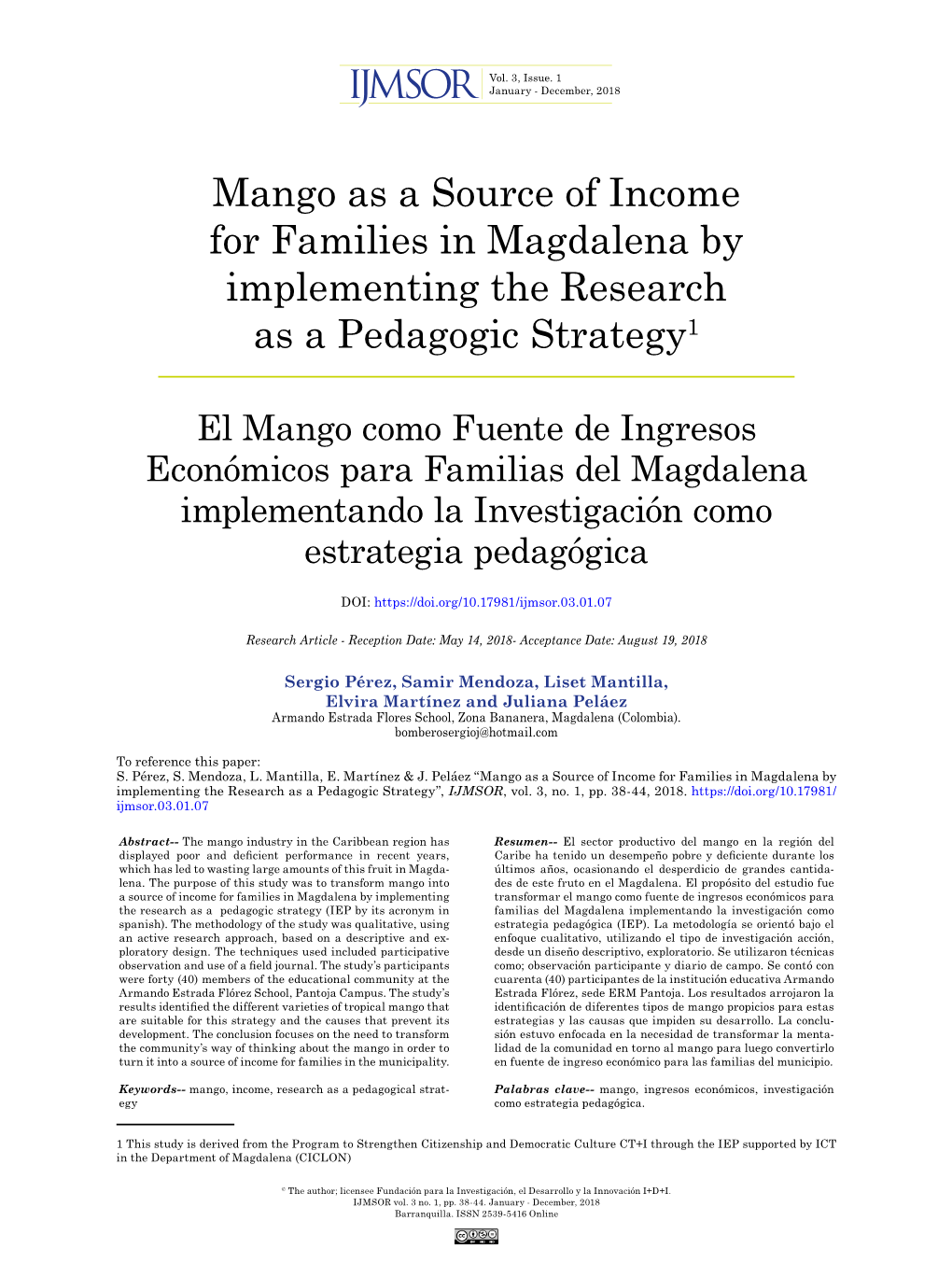 Mango As a Source of Income for Families in Magdalena by Implementing the Research As a Pedagogic Strategy1