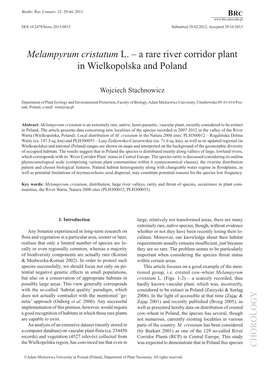 Melampyrum Cristatum L. – a Rare River Corridor Plant in Wielkopolska and Poland