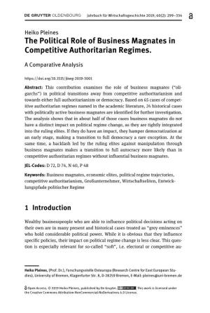 The Political Role of Business Magnates in Competitive Authoritarian Regimes