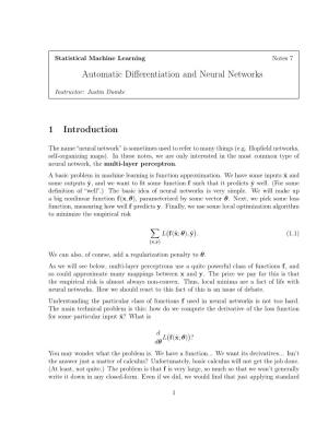 Automatic Differentiation and Neural Networks 1 Introduction