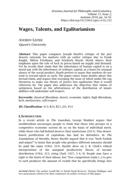 Wages, Talents, and Egalitarianism