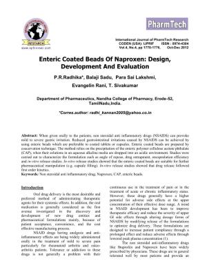 Enteric Coated Beads of Naproxen: Design, Development and Evaluation