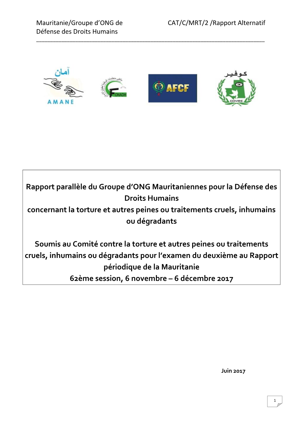 Rapport Parallèle Du Groupe D'ong Mauritaniennes Pour La Défense