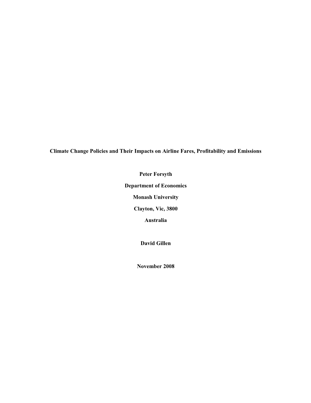 Climate Change Policies and Their Impacts on Airline Fares, Profitability and Emissions