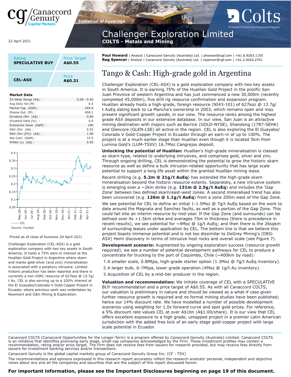 Challenger Exploration Limited 22 April 2021 COLTS - Metals and Mining