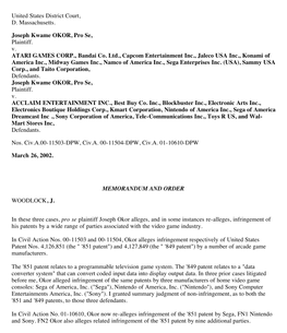 United States District Court, D. Massachusetts. Joseph Kwame OKOR, Pro Se, Plaintiff. V. ATARI GAMES CORP., Bandai Co. Ltd