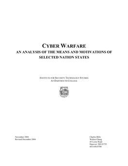 Cyber Warfare an Analysis of the Means and Motivations of Selected Nation States