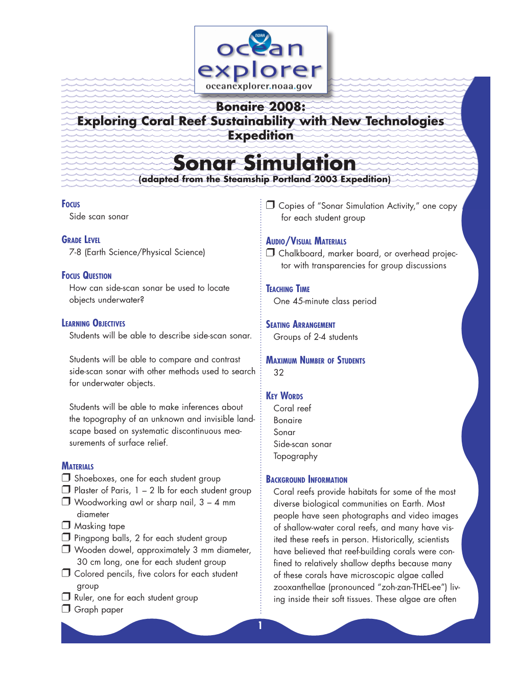 Sonar Simulation (Adapted from the Steamship Portland 2003 Expedition)