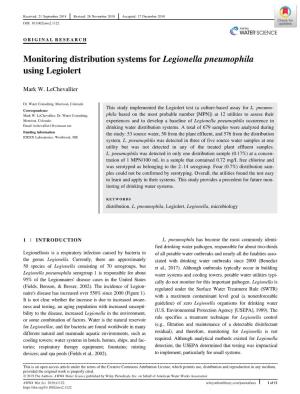 Monitoring Distribution Systems for Legionella Pneumophila Using Legiolert