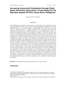 Increasing Community Participation Through Public Space and Policy Intervention: a Case Study on the Dap-Ayan System of Pinili, Ilocos Norte, Philippines 1