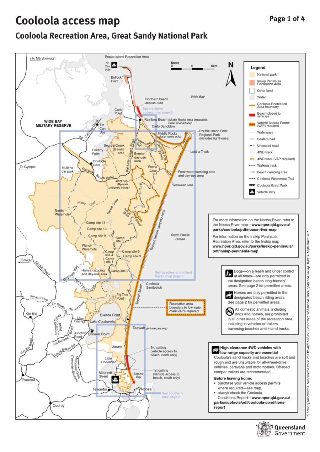 Cooloola Recreation Area, Great Sandy National Park Cooloola Access Map Page 1Of 4