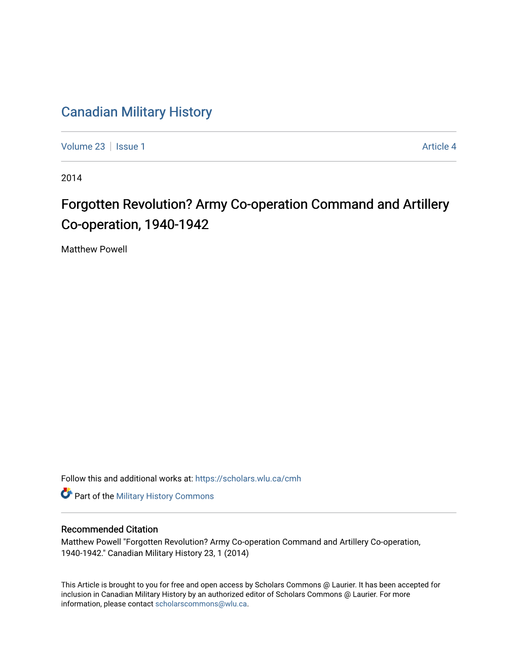 Army Co-Operation Command and Artillery Co-Operation, 1940-1942