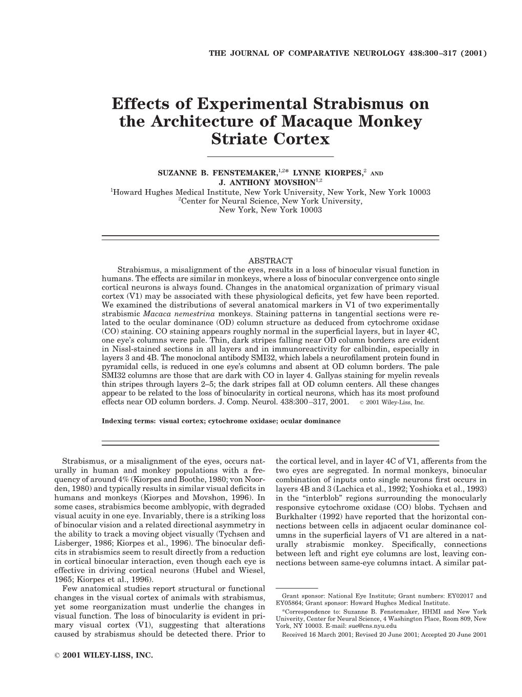 Effects of Experimental Strabismus on the Architecture of Macaque Monkey Striate Cortex