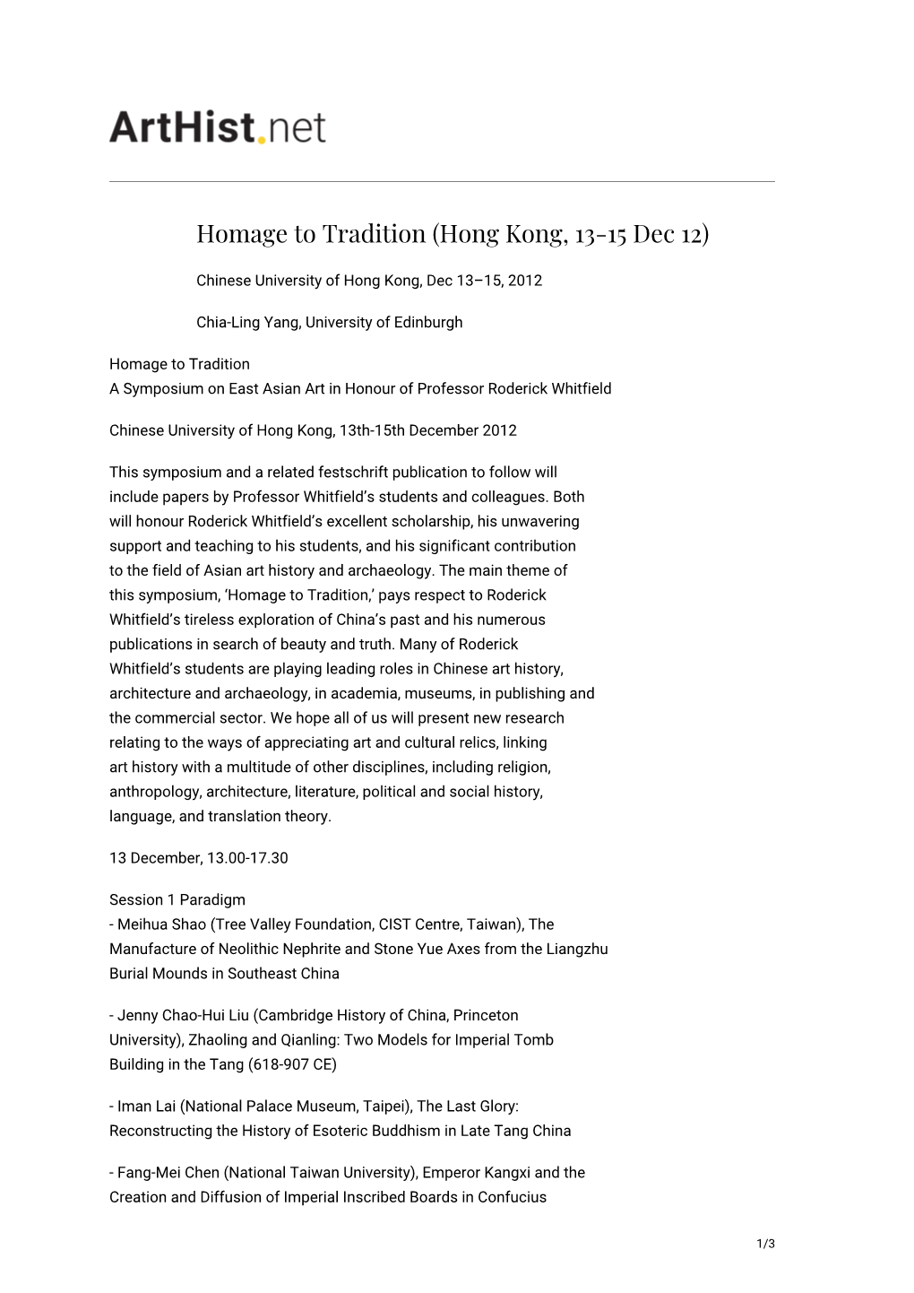 Homage to Tradition (Hong Kong, 13-15 Dec 12)