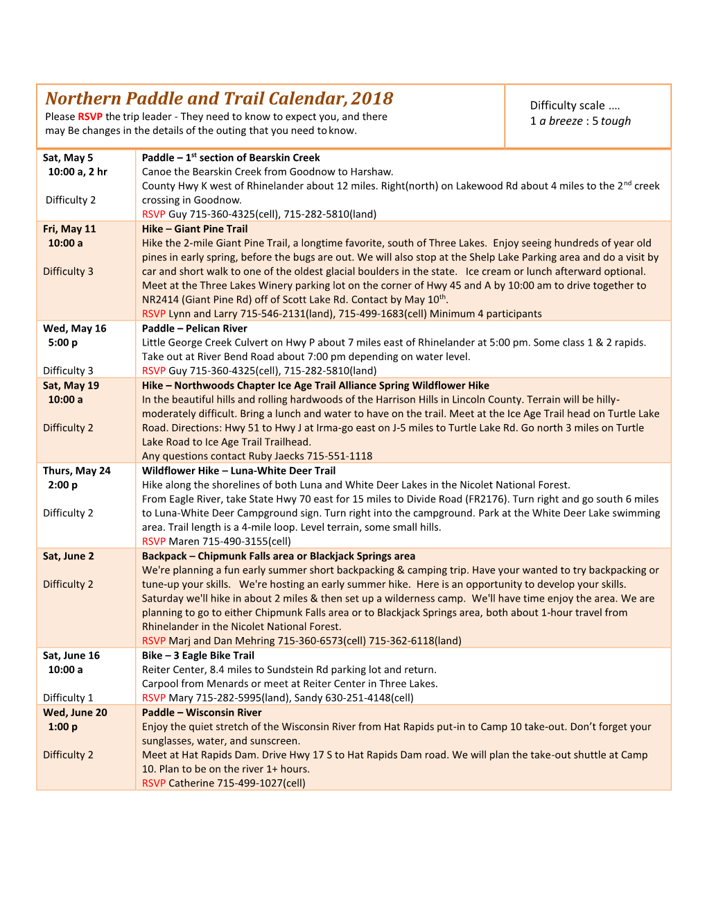 Northern Paddle and Trail Calendar, 2018