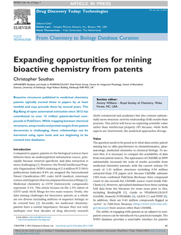 Expanding Opportunities for Mining Bioactive Chemistry from Patents, Drug Discov Today: Technol (2015), 10.1016/J.Ddtec.2014.12.001