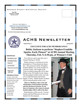 ACHS Newsletter January 2012