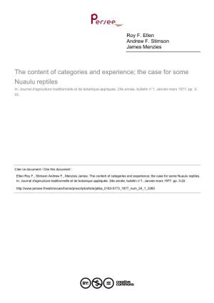 The Case for Some Nuaulu Reptiles In: Journal D'agriculture Traditionnelle Et De Botanique Appliquée