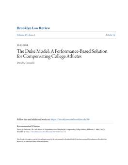 The Duke Model: a Performance-Based Solution for Compensating College Athletes David A