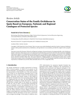 Review Article Conservation Status of the Family Orchidaceae in Spain Based on European, National, and Regional Catalogues of Protected Species