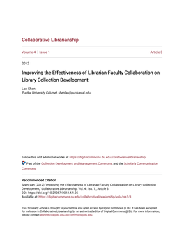 Improving the Effectiveness of Librarian-Faculty Collaboration on Library Collection Development