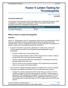 Factor V Leiden Testing for Thrombophilia