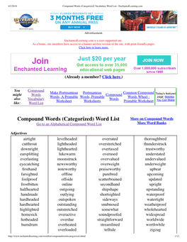 Compound Words (Categorized) Vocabulary Word List - Enchantedlearning.Com