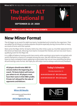 The Minor ALT Invitational II SEPTEMBER 21-25 2020