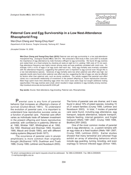 Paternal Care and Egg Survivorship in a Low Nest-Attendance
