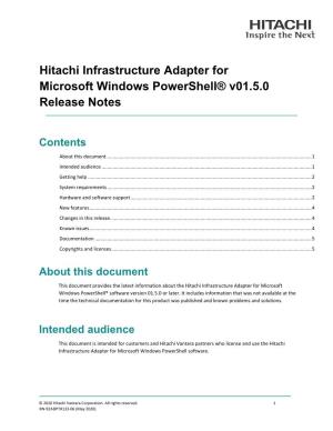 Hitachi Infrastructure Adapter for Microsoft Windows Powershell Release Notes